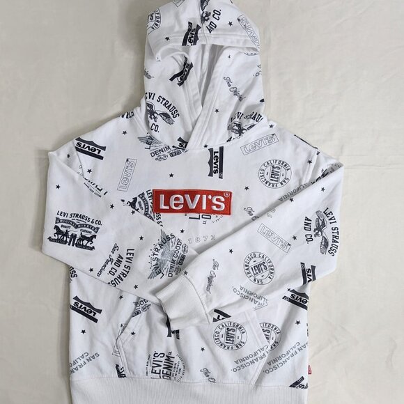 Levi’s Kids Hoodie White Logo Print Pullover Sweatshirt Size Small 8–10 Yrs - Picture 1 of 11